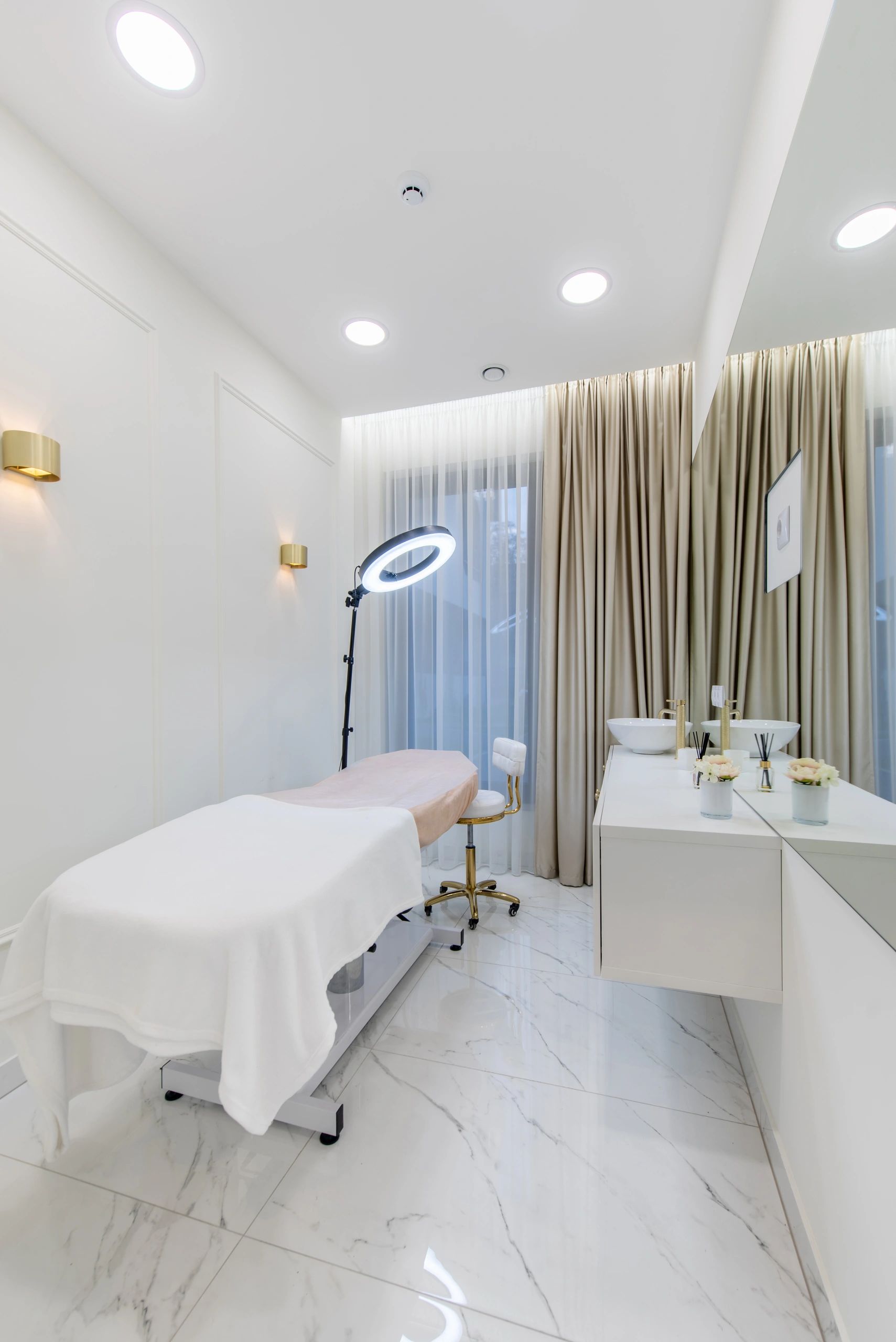 Elegant and minimalistic spa room interior with a